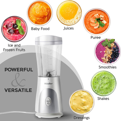 Mueller Heavy-Duty Personal Blender for Shakes and Smoothies with a 15 Oz Travel Cup and Lid, Juices, Baby Food, Portable Blender & Food Processor, Turquoise
