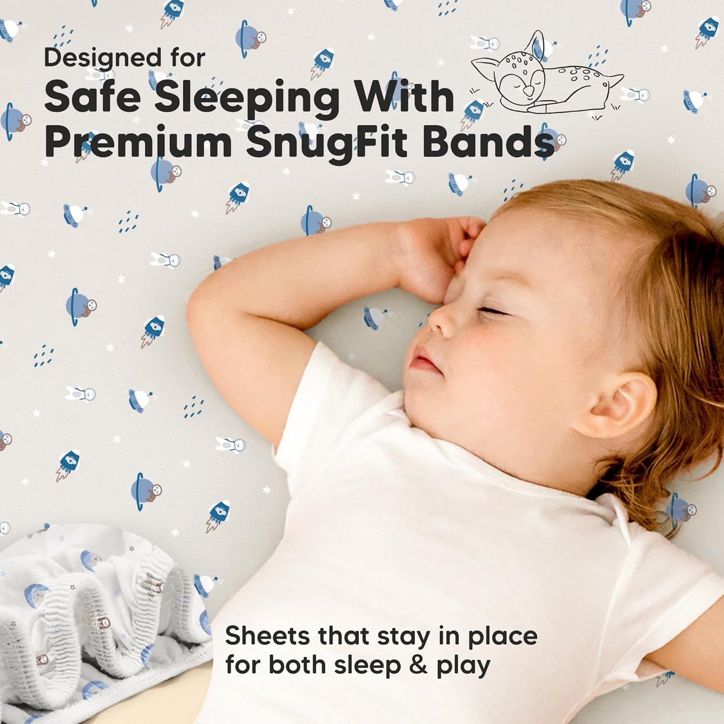2-Pack Waterproof Pack and Play Sheets, Mini Crib Sheets Fitted for Boy, Girl - 38 x 26 Viscose from Bamboo Pack N Play Mattress Sheets for Graco, Toddler Playard Baby Crib Sheets Neutral (Blue Flax) - Colors B