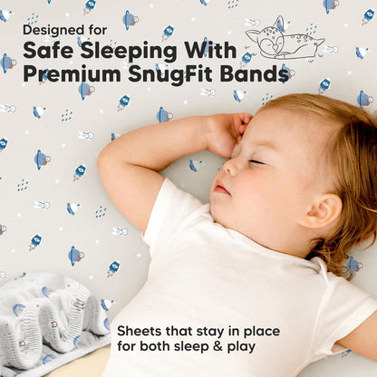 2-Pack Waterproof Pack and Play Sheets, Mini Crib Sheets Fitted for Boy, Girl - 38 x 26 Viscose from Bamboo Pack N Play Mattress Sheets for Graco, Toddler Playard Baby Crib Sheets Neutral (Blue Flax) - Colors B