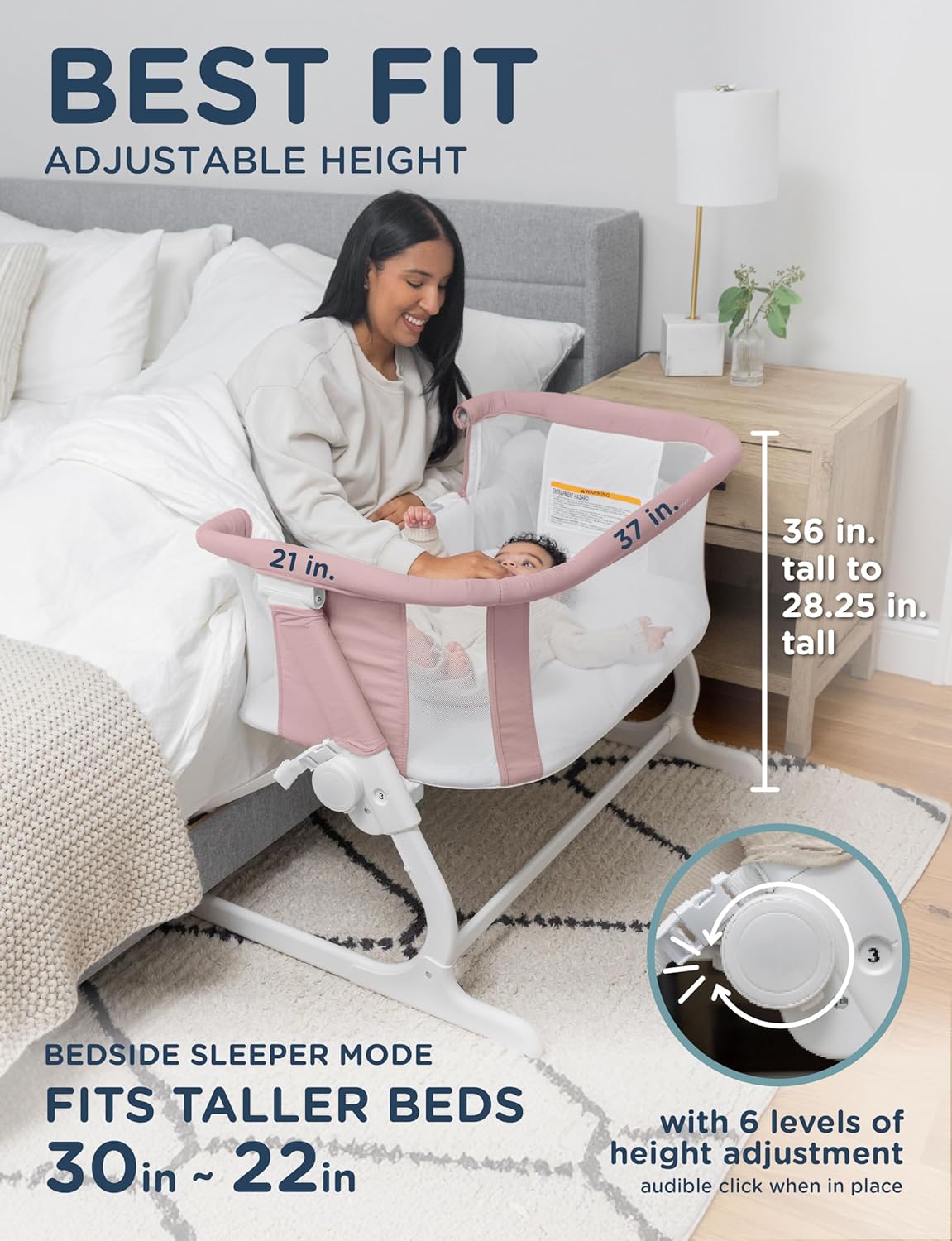 Baby Delight Beside Me Dreamer Bassinet | Bedside Sleeper | 6-Position Height Adjustment | Charcoal Tweed