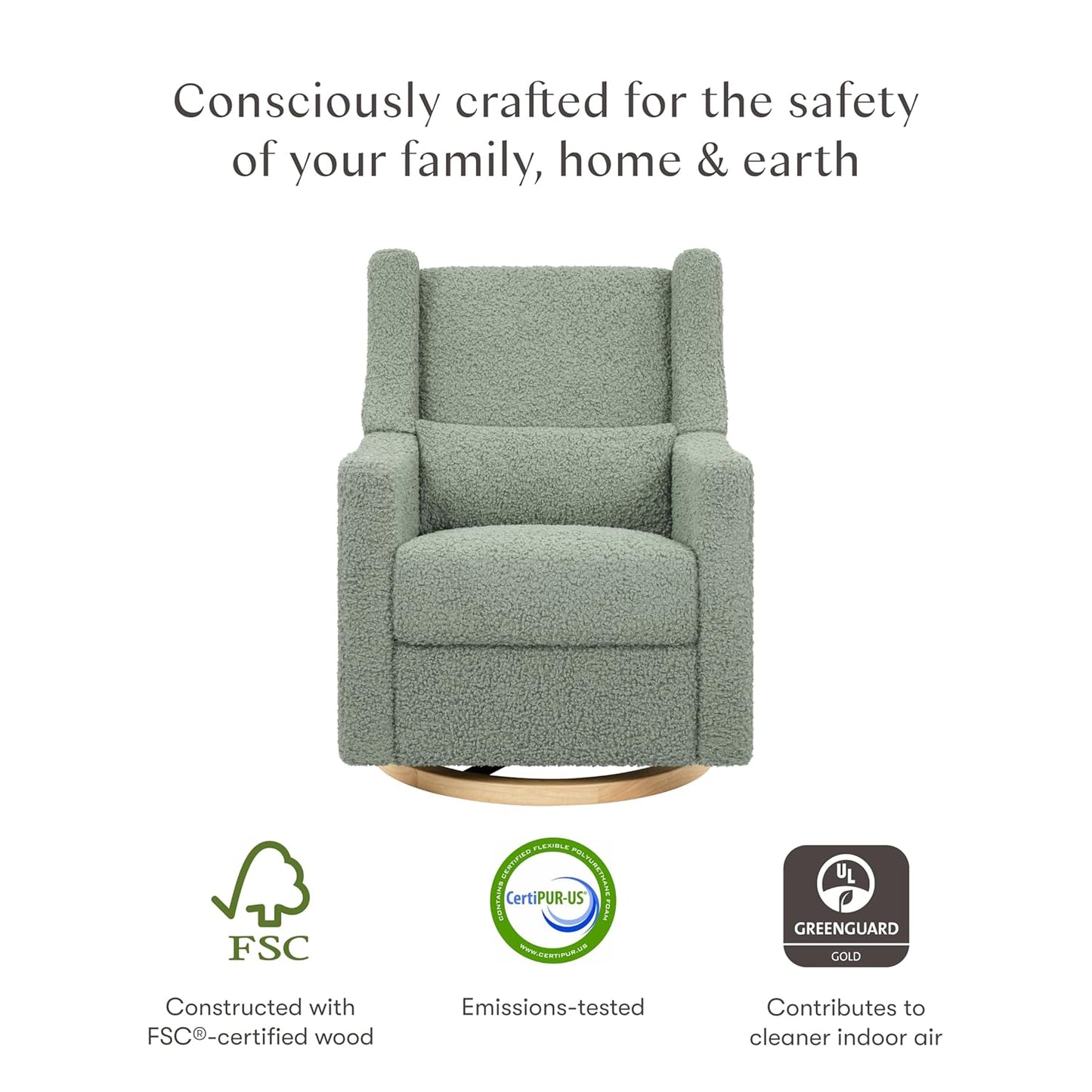 Kiwi Glider Recliner w/Electronic Control and USB | in Almond Teddy Loop w/Light Wood Base, Greenguard Gold Certified
