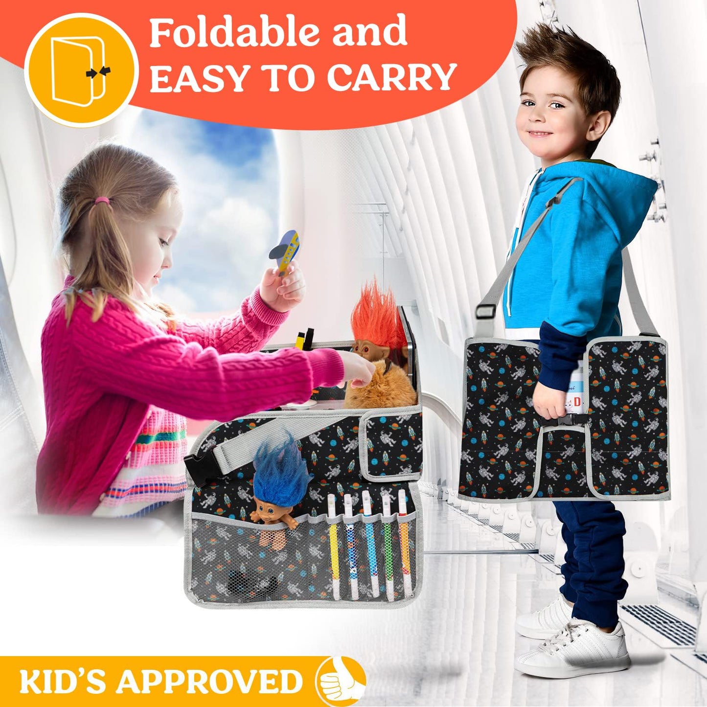 PILLANI Kids Travel Tray for Car Seat - Carseat Tray w/ iPad Holder & Dry Erase Board, Road Trip Activities - Toddler Lap Desk Organizer for Airplane - Roadtrip & Travel Essentials - Pack of 2, Pink