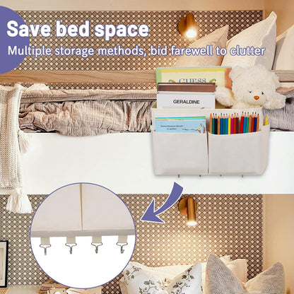 Bedside Storage Organizer 5 Pockets with 4 Hooks Hanging Storage Bag for Headboards/Bunk Bed (Pink)