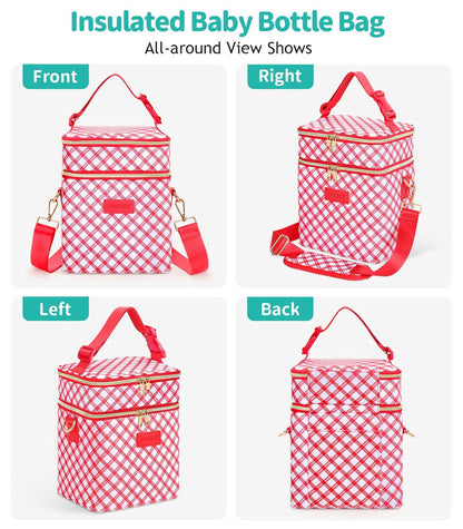 PIIOSER Breastmilk Cooler Bag with Ice Pack Fits 6 Baby Bottles Up to 9 Ounce, Insulated Baby Bottle Tote Bags, Double Layer Waterproof Leak-Proof with Shoulder Strap for Nursing & Working Mom (Grey)