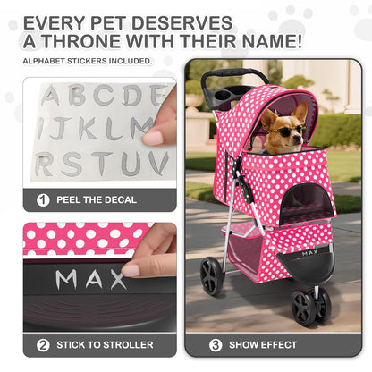 MoNiBloom Foldable Pet Stroller with Weather Cover, 3 Wheels Pet Strolling Cart for Small/Medium Dogs and Cats with Storage Basket and Cup Holder, Breathable and Visible Mesh for All-Season, Black