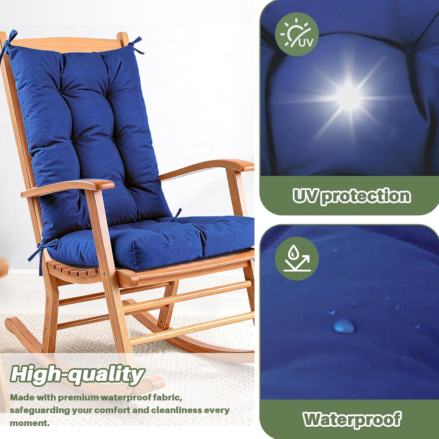 Rocking Chair Cushion with Ties Non-Slip Outdoor Rocking Chair Cushion Set Waterproof Fade-Resistant Porch Garden Patio Glider Rocker Cushions