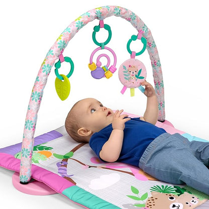 Bright Starts Treetop Bloom Baby Activity Gym & Tummy Time Mat with Toy Bar and 4 Toys, Prop-Up Mirror, Ages Newborn & Up