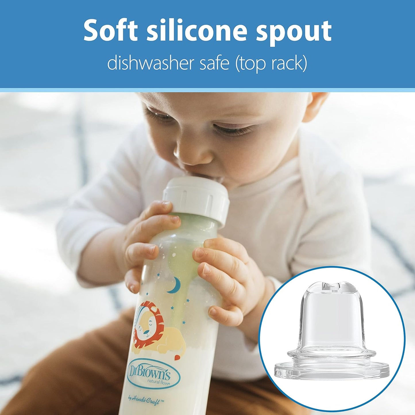 Dr. Brown's Milestones Narrow Sippy Bottle, 100% Silicone Soft Sippy Spout, 8oz/250mL, Flamingo & Bunny, 6m+