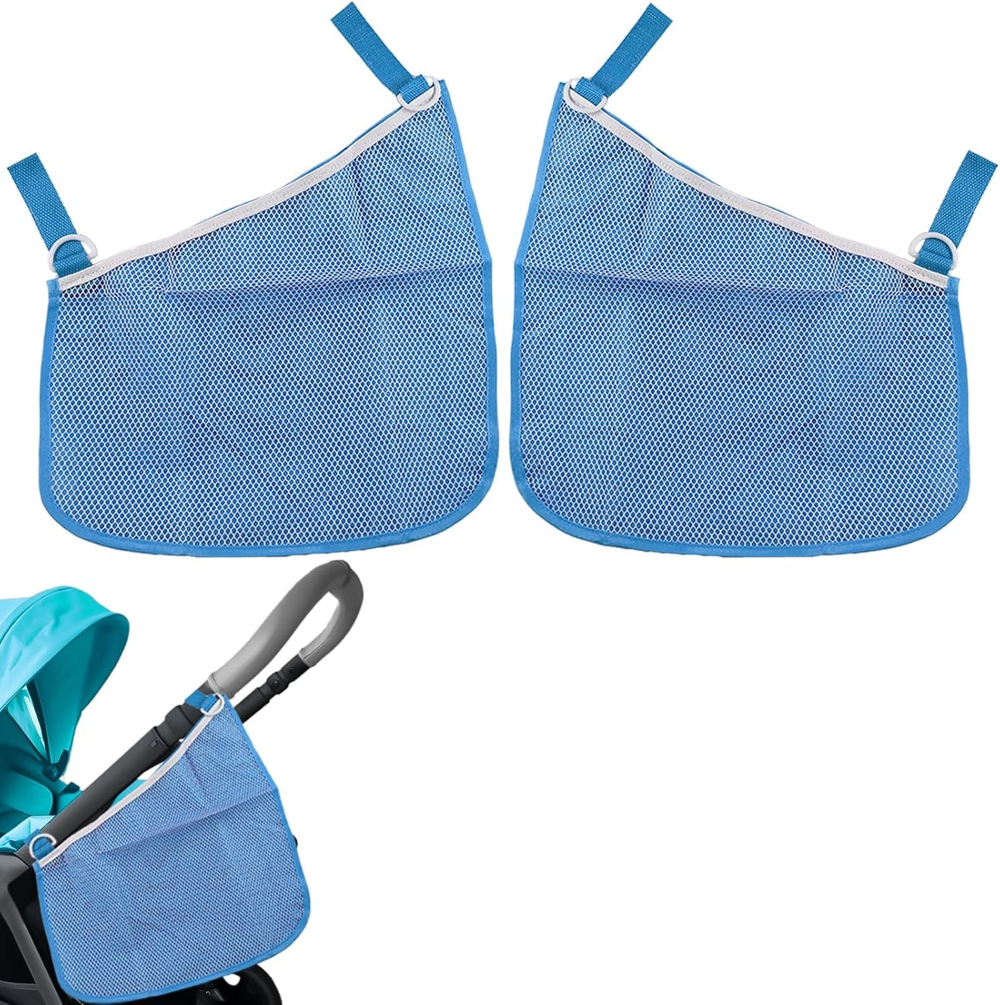 2 Pack Universal Side Sling Stroller Organizer with Mesh Cargo Net,Adjustable and Non-Slip Stroller Storage Bags, Portable Side Sling Stroller Cargo Net for Baby Accessories(Black)