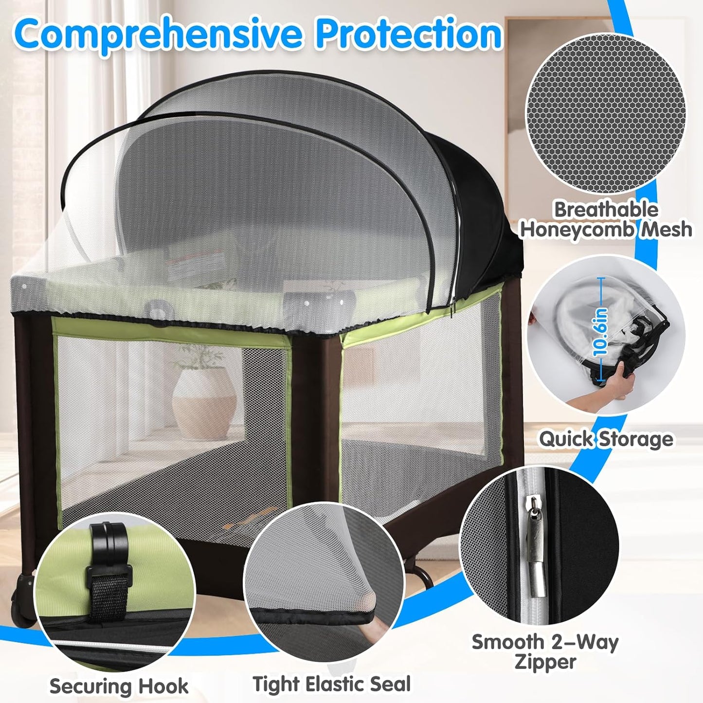 Bassinet Mosquito Net Cover - Half-Blackout Mosquito Net for Baby Crib & Bedside Sleeper, Breathable Crib net with 2-Way Zipper, Sun-Blocking Baby Mosquito Net Cover (Gray-Small)