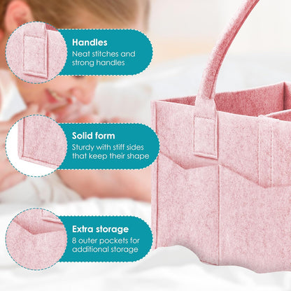 Cute Castle 2 Pack Diaper Caddy Organizer - Portable Baby Caddy Organizer with Handle, Nursery Storage Bin and Car Organizer for Girls, Boys - Baby Gift Basket - Grey
