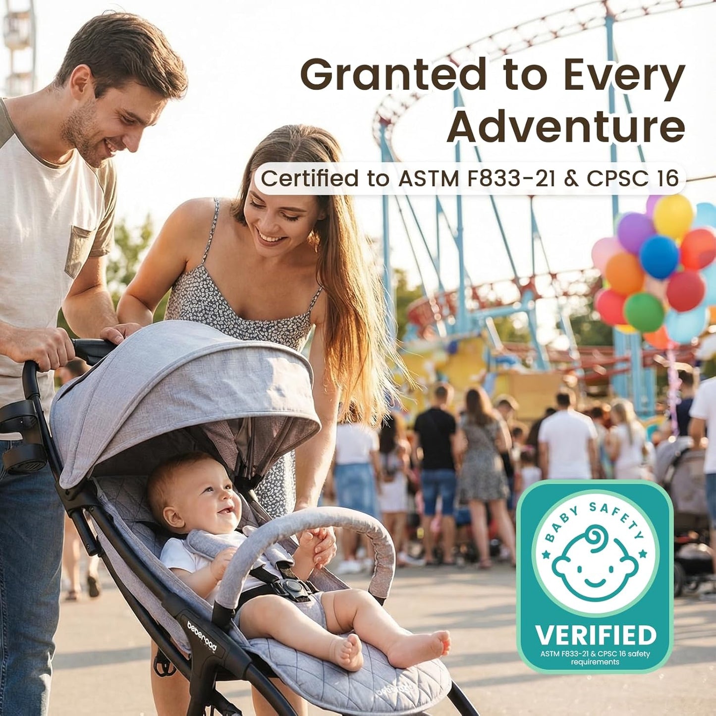 Beberoad Lightweight Baby Stroller for Airplane R2 Small Travel Stroller Compact Strollers Foldable, Infant Toddler Stroller with Adjustable Backrest, Cup Holder and Waterproof Canopy, Black
