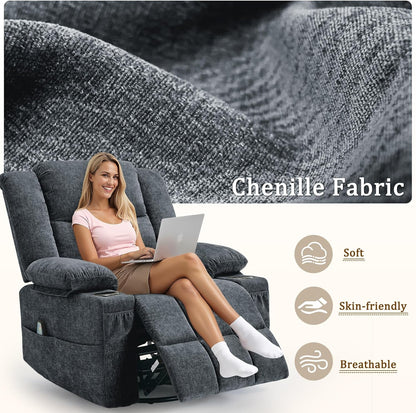 Korser 360° Swivel Rocker Recliner for Adults, Nursery Glider Recliner with Massage and Heating, Rocking Chair with Cup Holder, Manual Recliner Chair for Living Room, Bedroom (Fabric, Beige)