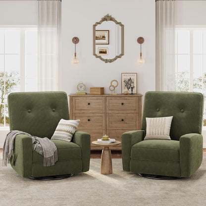 Garvee Nursery Recliner Chair, 360° Swivel Rocking Glider Chair for Adults with Adjustable Backrest & Footrest, Cozy Corduroy Upholstered Armchair for Living Rooms, Bedrooms, Apartments, Green