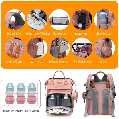 Astro alan Baby Diaper Bag with Changing Station, Waterproof Diaper Bag Backpack for Moms Dads with USB Charging Port, Baby Shower Gifts, Large Capacity diaper backpack, Grey