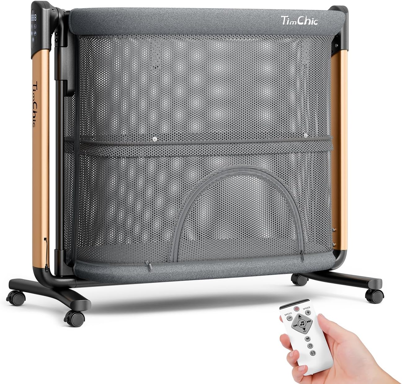 Electric Baby Bassinet, 7 Height Adjustable Rocking Bassinet for Baby, Auto Infant Sleeper with Timer, 12 Lullabies, Wheels, Smart Rocking Crib for Newborns, Beige