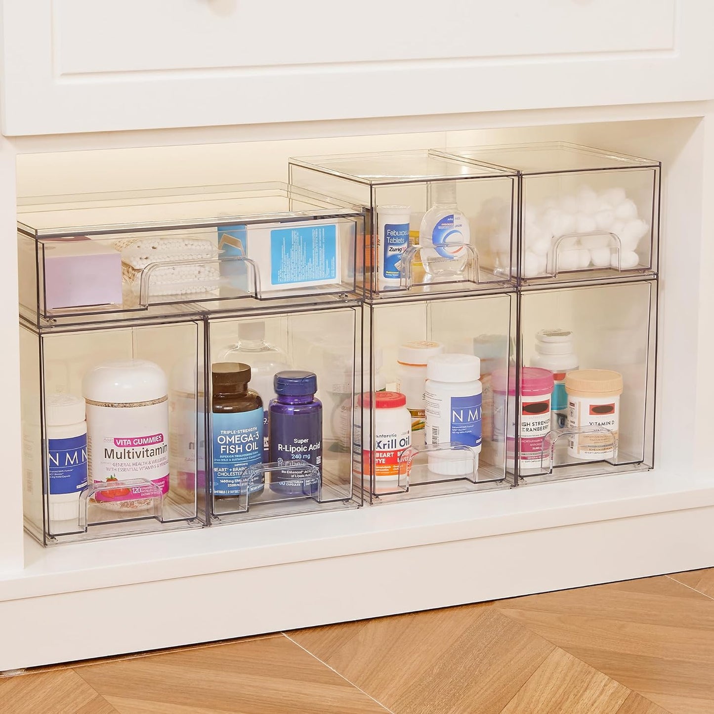 Vtopmart Stackable Storage Drawers Set of 5, Clear Plastic Organizer Bins for Baby Bottle, Beauty Supplies Storage, Ideal for Kichen Countertop, Vanity, Bathroom, Cabinet, Pantry Organization