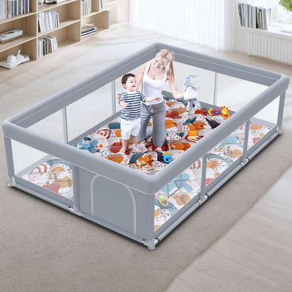 Baby Playpen with Mat 50x50 Inch, Play Pen for Babies and Toddlers with Gate, Baby Fence Sturdy Safety Playpen, Indoor & Outdoor Kids Activity Center