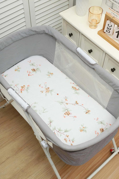 Onacosht Muslin Bassinet Sheets 3 Pack, 100% Cotton Baby Fitted Sheet 33" x 19" Compatible with Mika Micky, KoolaBaby (3 in 1), BabyBond, HARPPA and RICUTON Bedside Bassinet, Green, Floral and Cactus