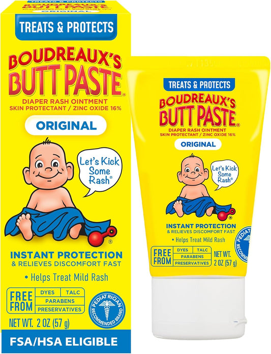Boudreaux's Butt Paste Original Diaper Rash Cream, Diaper Cream for Baby, Fast Relief from Mild Discomfort, Pediatrician-Recommended Brand, 4 oz Tube