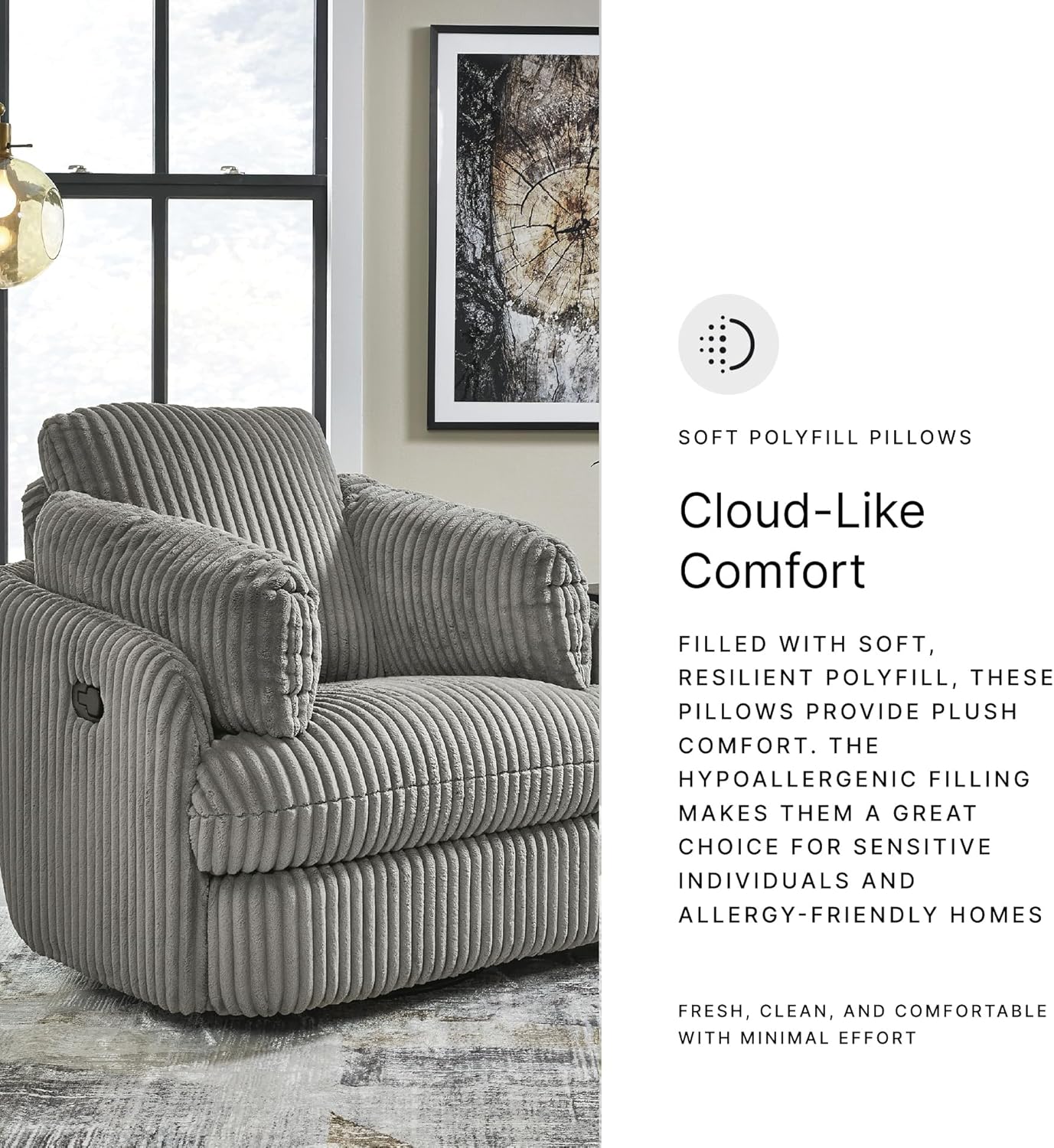 Signature Design by Ashley Tie-Breaker Cozy Contemporary Manual Press-Back Swivel Glider Rocker Recliner with 2 Bolster Pillows and Hidden Storage, White