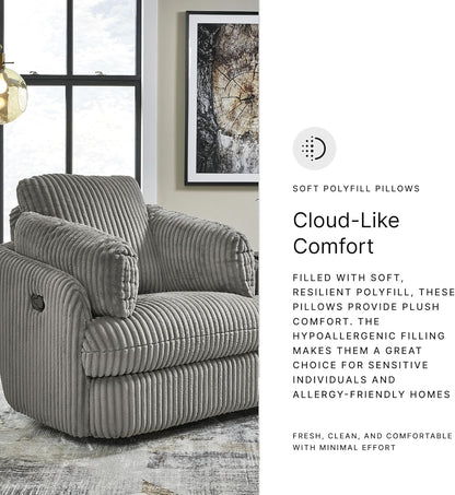 Signature Design by Ashley Tie-Breaker Cozy Contemporary Manual Press-Back Swivel Glider Rocker Recliner with 2 Bolster Pillows and Hidden Storage, White