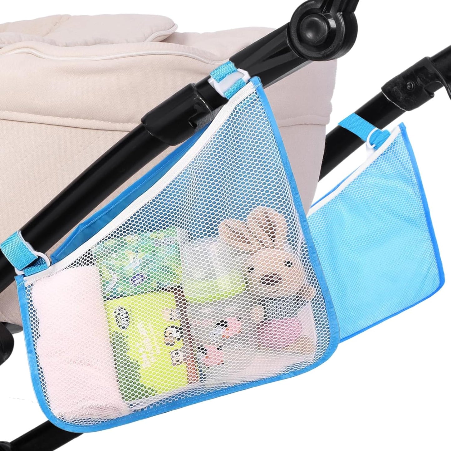Stroller Side Bag - Bike/Stroller Organizer, Hook & Loop Easy Attach - Mesh Design, Non-Slip Straps, mom Cozy Stroller Organizer, Stroller Accessories, Black (BLACK 2PCS)