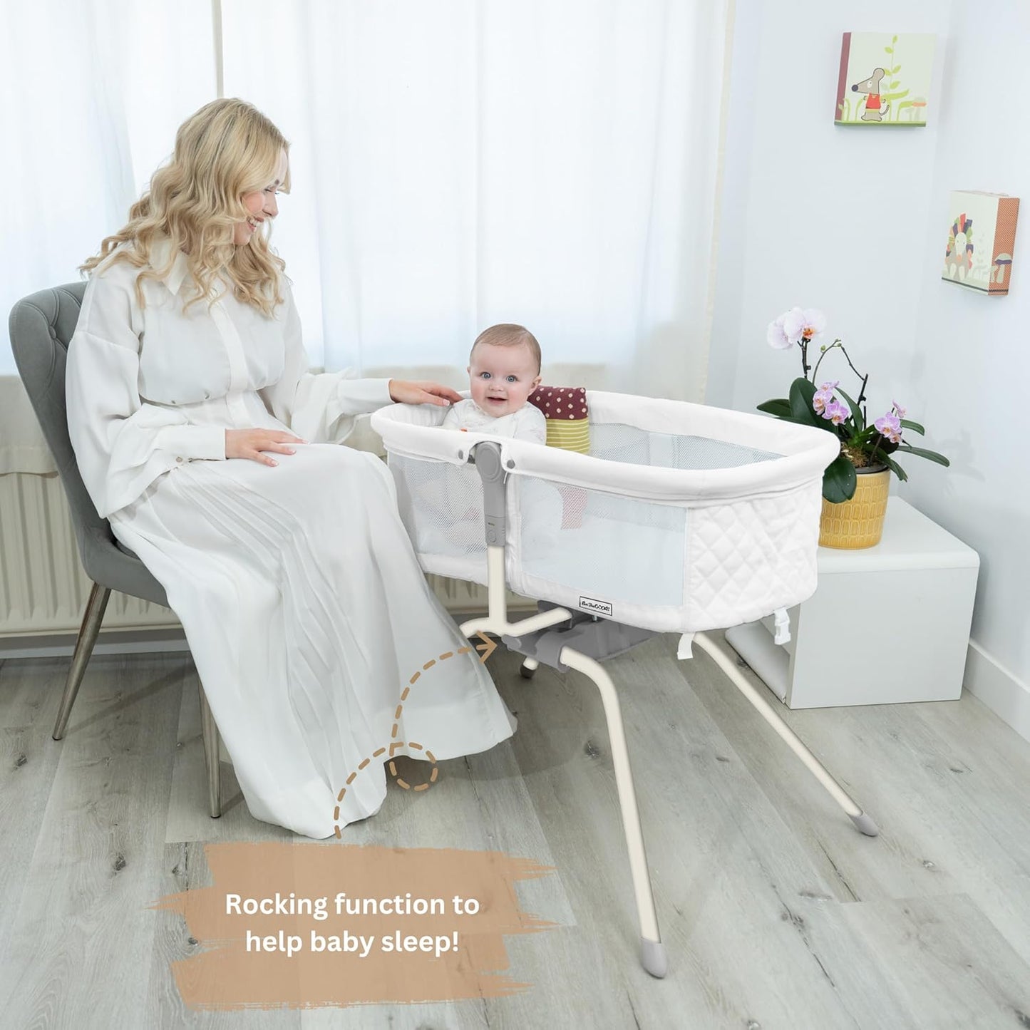 Baby Bassinet with Rocking/Gliding, Portable Bedside Sleeper for Baby with Foam Mattress, Baby Bedside Crib for Newborns and Infants with Carrybag