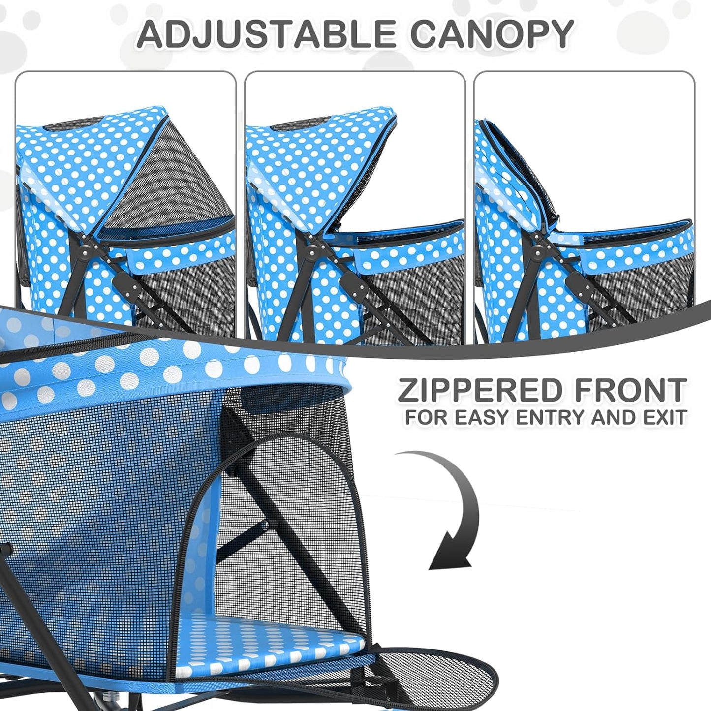 MoNiBloom 4 Wheels Pet Stroller, Easy-Fold Puppy Cage Jogger Stroller with Sun Cover, Pad and Rear Storage Bag, Breathable and Visible Mesh for Small/Medium Pets up to 22 lbs, Black