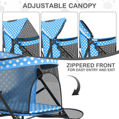 MoNiBloom 4 Wheels Pet Stroller, Easy-Fold Puppy Cage Jogger Stroller with Sun Cover, Pad and Rear Storage Bag, Breathable and Visible Mesh for Small/Medium Pets up to 22 lbs, Black
