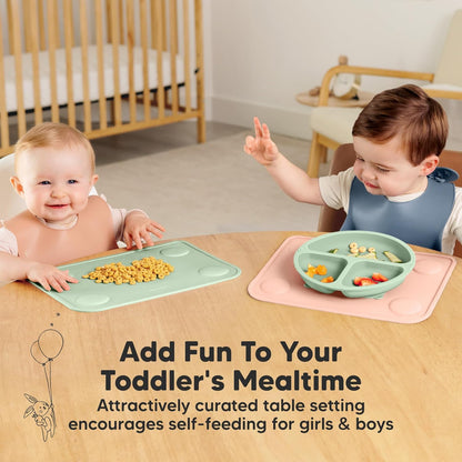 KeaBabies 2pk Silicone Placemats for Toddlers, Kids - 12x9 Non Slip Suction Baby Silicone Placemat for Restaurants, Dining Table,Travel, Easy to Clean, Food Grade/BPA-Free,Small Baby Table Mat(Slate)