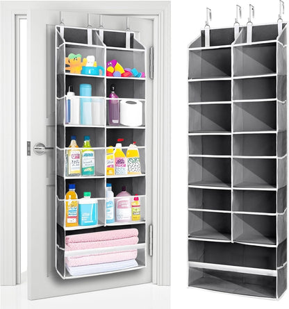 ULG 1 Pack Over Door Organizer with 5 Large and 10 Mesh Side Pockets, 44 lbs Weight Capacity Hanging Storage with Clear Window Kids Toys, Shoes, Diapers, Dark Grey, 5 Layers