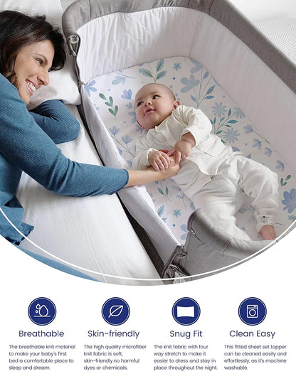 TotAha Premium Stretchy Bassinet Sheets for Baby Girl, Silky Comfort Cradle Sheets Fitted 18 x 36 for Oval, Rectangular, Hourglass Mattress, Hypoallergenic, Buttery Soft 2-Pack (Floral & Pale Pink)