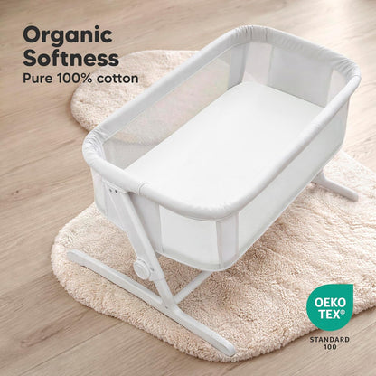 2-Pack Organic Bassinet Sheets for Girls, Boys - 100% Cotton Bassinet Mattress Sheets Compatible with Halo Bassinest Swivel Sleeper, Graco, Baby Delight, Chicco, Unisex Fitted Bassinet Sheets (Elly)