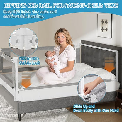 3-Pack Full Size Bed Rails for Toddlers -Height Adjustable Baby Bed Rail Guard Specially Designed for Full Size Bed (74.8"x74.8"x54"-Grey)