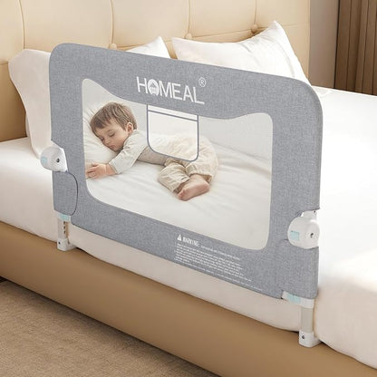 HOMEAL Bed Rail for Toddlers，32" x 26" Grey, Foldable Tall Baby Bed Rail Guard for Easy Use and Storage, U-Shaped Base Width Increased by 4", Suitable for Twin, Full, Queen, King Size Bed