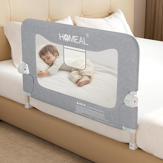 HOMEAL Bed Rail for Toddlers，32" x 26" Grey, Foldable Tall Baby Bed Rail Guard for Easy Use and Storage, U-Shaped Base Width Increased by 4", Suitable for Twin, Full, Queen, King Size Bed