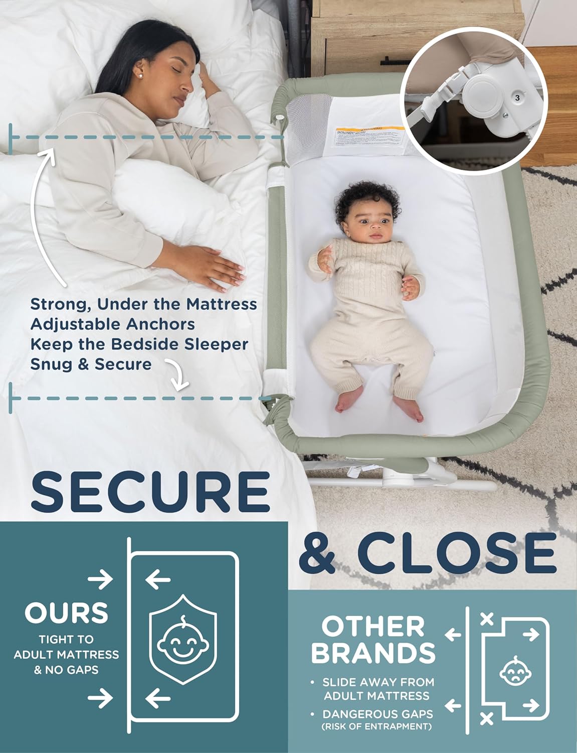 Baby Delight Beside Me Dreamer Bassinet | Bedside Sleeper | 6-Position Height Adjustment | Charcoal Tweed