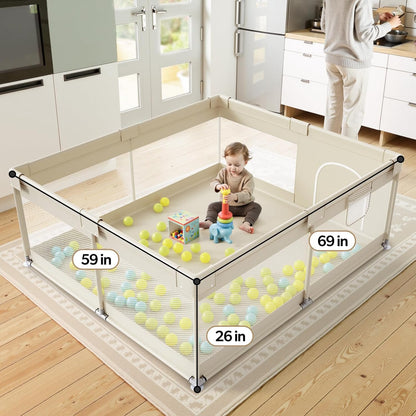Fodoss Baby Playpen 50×50in, Small Play Pen for Babies and Toddlers, Playpen for Apartment, Play Yard, Activity Fence, Baby Playard with All-Side Mesh, Pull Rings