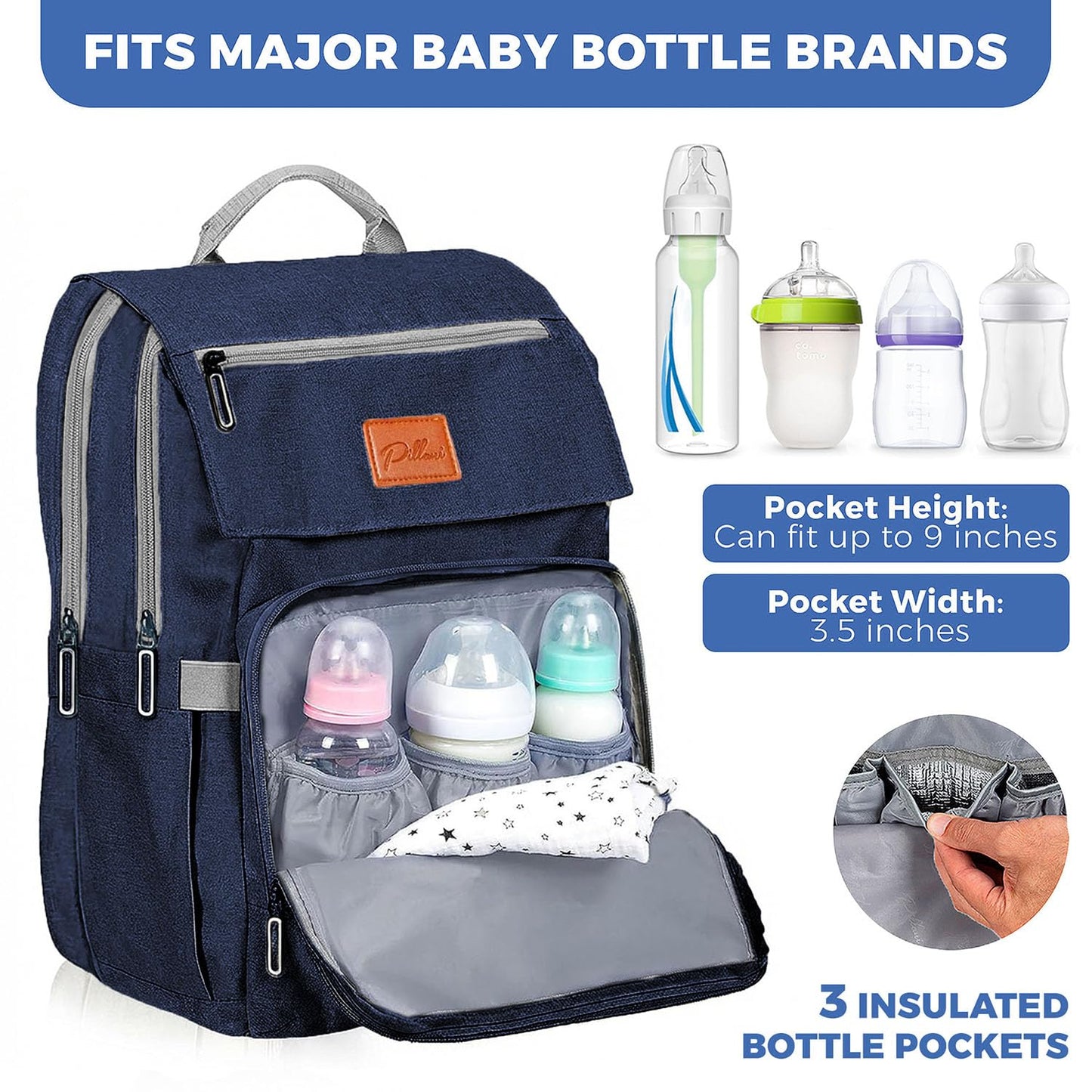PILLANI Baby Diaper Bag Backpack - Large Waterproof Travel Diaper Bag for Boys & Girls, 16 Organizer Pockets with Changing Pad, Insulated Bottle Pockets & Stroller Straps, Baby Shower Gifts, Dinosaur