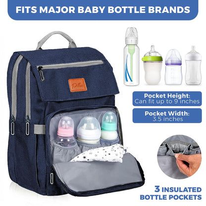 PILLANI Baby Diaper Bag Backpack - Large Waterproof Travel Diaper Bag for Boys & Girls, 16 Organizer Pockets with Changing Pad, Insulated Bottle Pockets & Stroller Straps, Baby Shower Gifts, Dinosaur