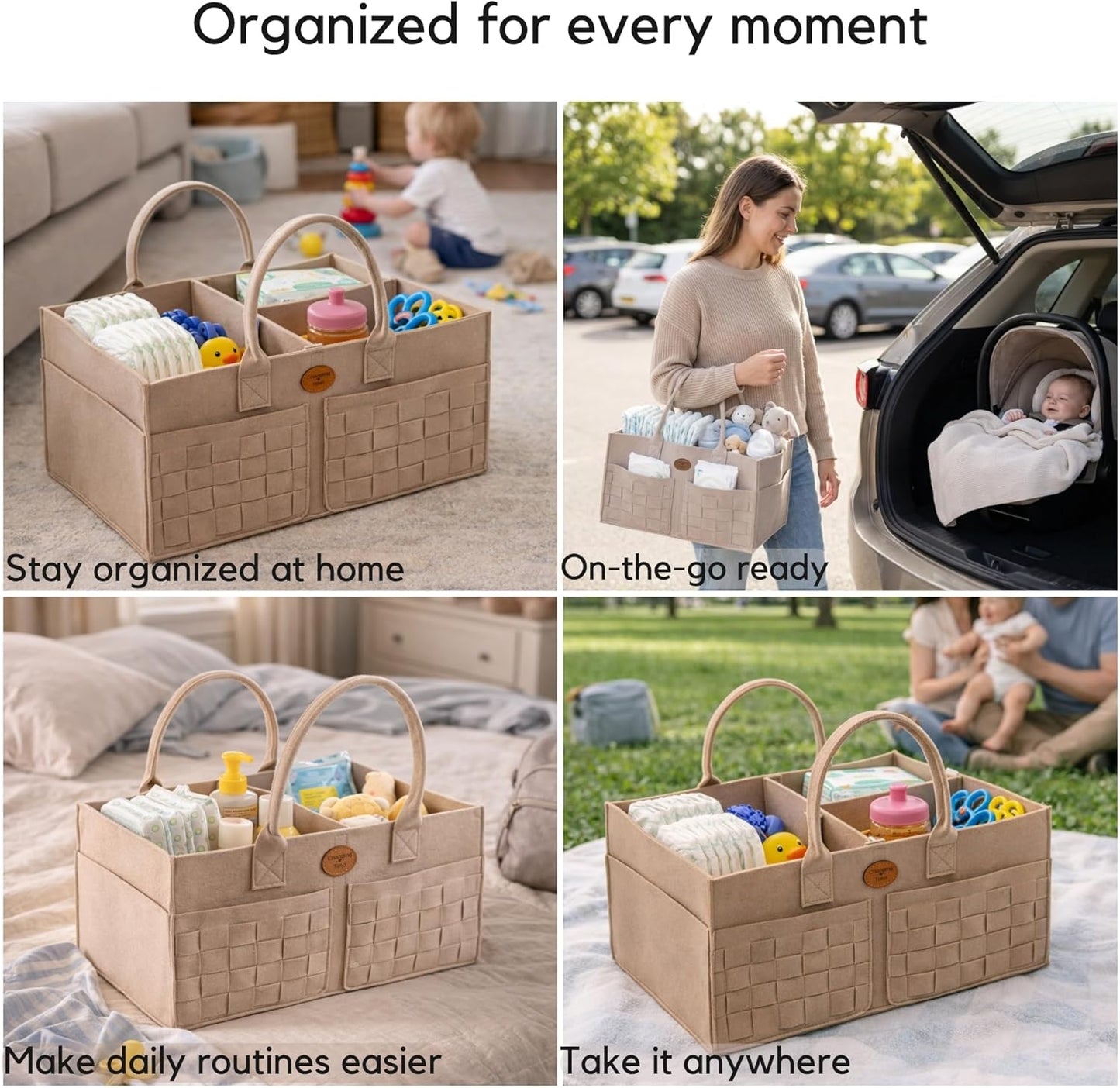 Baby Diaper Caddy Organizer for Nursery – Large Felt Storage Basket for Baby Essentials, Wipes & Diapers – Portable Nursery Organizer Bin for Changing Table or Living Room Light Grey