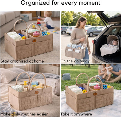 Baby Diaper Caddy Organizer for Nursery – Large Felt Storage Basket for Baby Essentials, Wipes & Diapers – Portable Nursery Organizer Bin for Changing Table or Living Room Light Grey