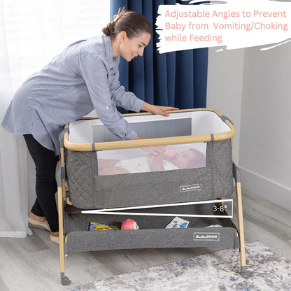 3 In 1 Baby Bassinet with Wheels, Portable Bedside Sleeper for Baby with 7 Adjustable Heights and Foam Mattress, Baby Bedside Crib for Newborns and Infants with Storage Basket, Carry Bag Included