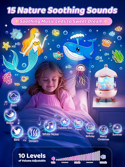 Carousel Night Light for Kids, 15 Music+15 Films+315 Colors Star Projector for Kids Night Light Projector, 360°+Remote+1200mah Unicorn Toys for Girls Room Decor, Baby Learning Toys Easter Gifts Bunny