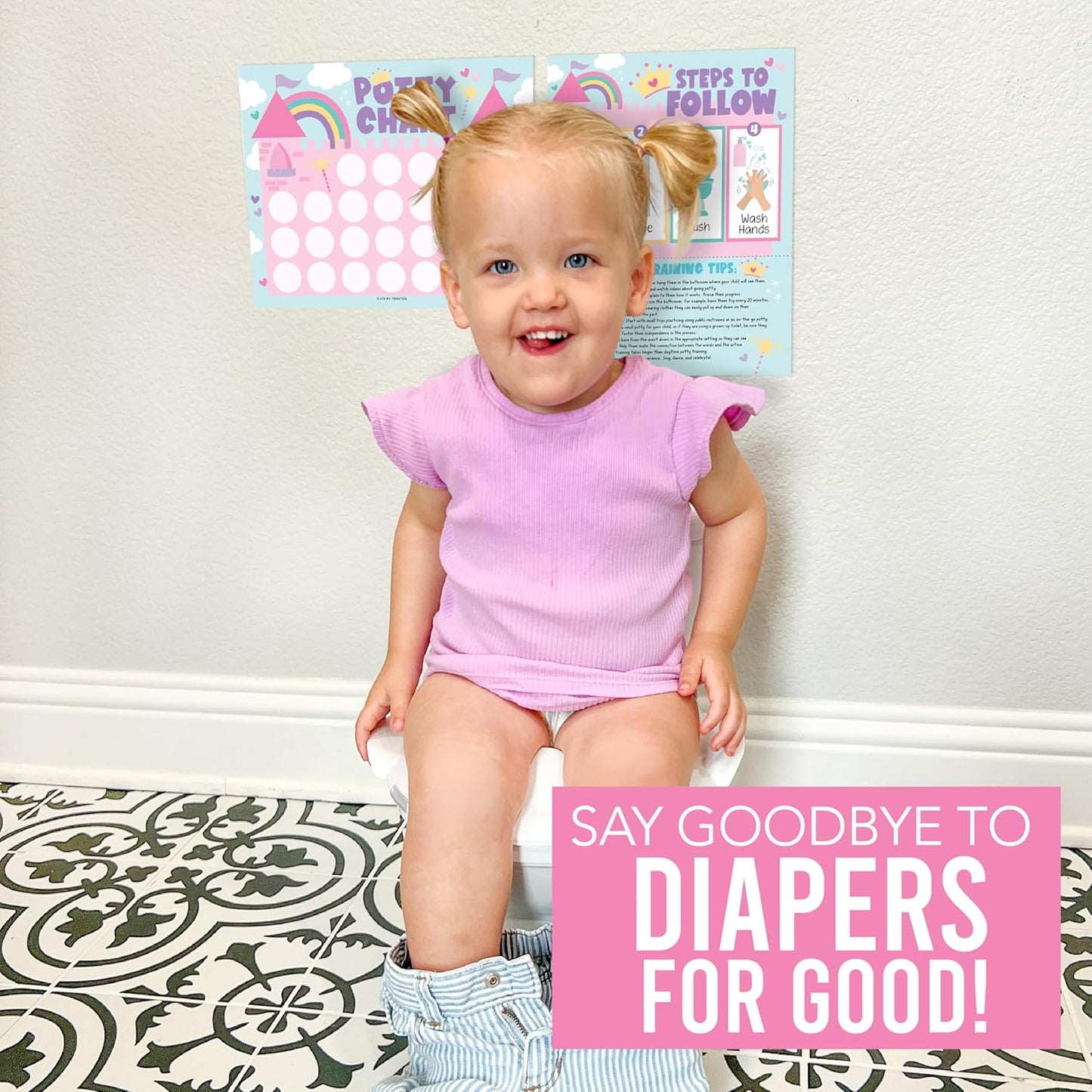 Hadley Designs Potty Training Chart for Toddlers Girls -10 Sticker Potty Chart for Toddlers Girls, 8.5x11" Potty Training Sticker Charts for Toilet Success, Unicorn Toddler Reward Chart for Kids