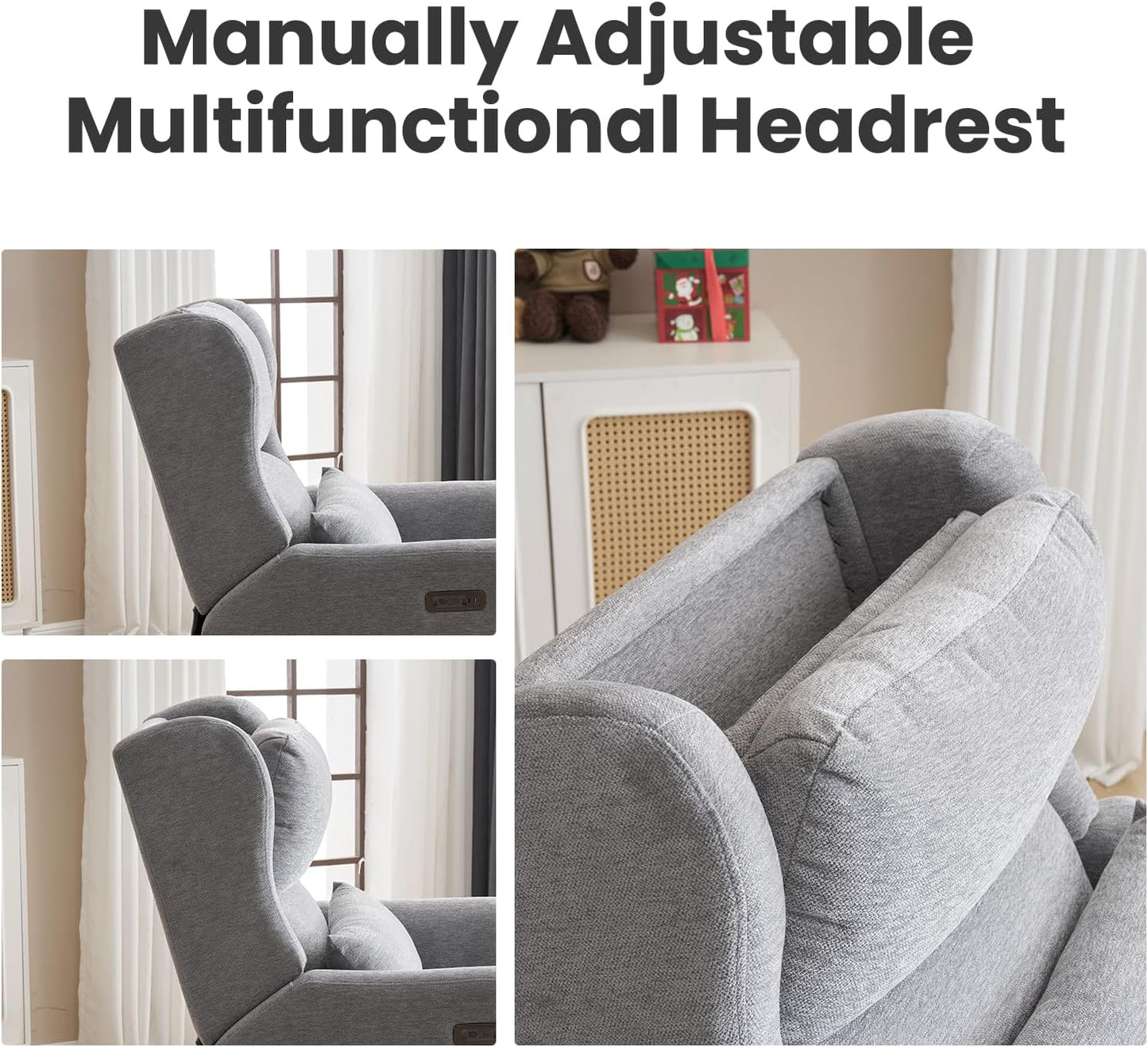 Power Recliner Chair Swivel Glider with Adjustable Headrest，Oversized Swivel Rocker Recliner with Lumbar Support, Upholstered Nursery Glider Recliner for Living Room,White