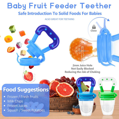 WAJIAYON Baby Fruit Feeder Pacifier | Infant Food Feeder Pacifier & Food Dispensing Spoon | Fresh Fruit Teethers for Babies | Silicone Feeder Baby,Mesh teethers for Babies Gifts for Boys and Girls