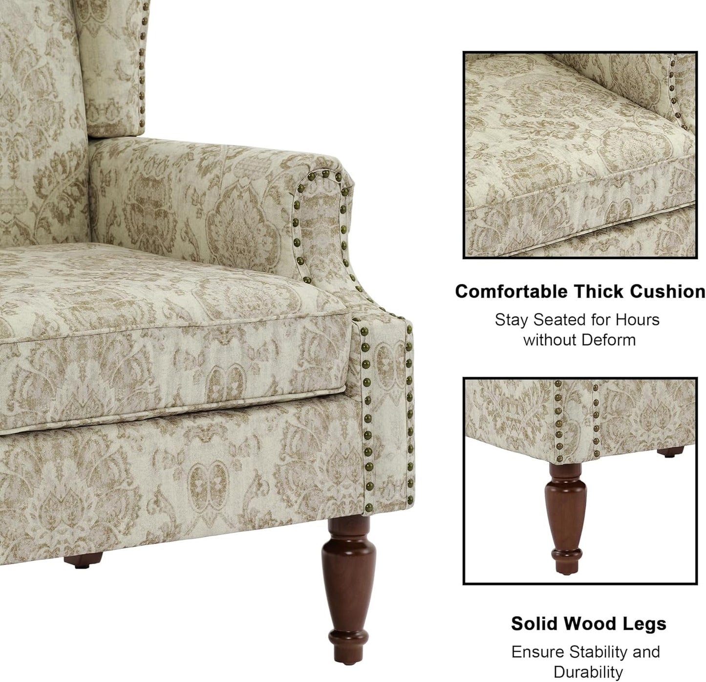 Swivel Rocker Recliner Chair, Manual Nursery Glider Recliner, Floral Fabric Wingback Accent Chair with Adjustable Backrest & Footrest for Small Spaces Living Room Bedroom (Plants Floral, Set of 1)