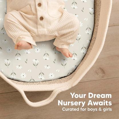 2-Pack Baby Bassinet Sheets Girl, Boy - 33x17 Viscose Derived from Bamboo Bedside Mattress Fitted Bassinet Sheets, Compatible with Halo Bassinest Swivel Sleeper, Baby Delight, Graco (Pecan)